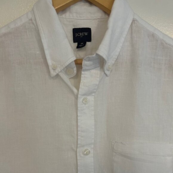 J.Crew White Linen Blend Short Sleeve Button Down Shirt- Size Medium - Picture 3 of 7